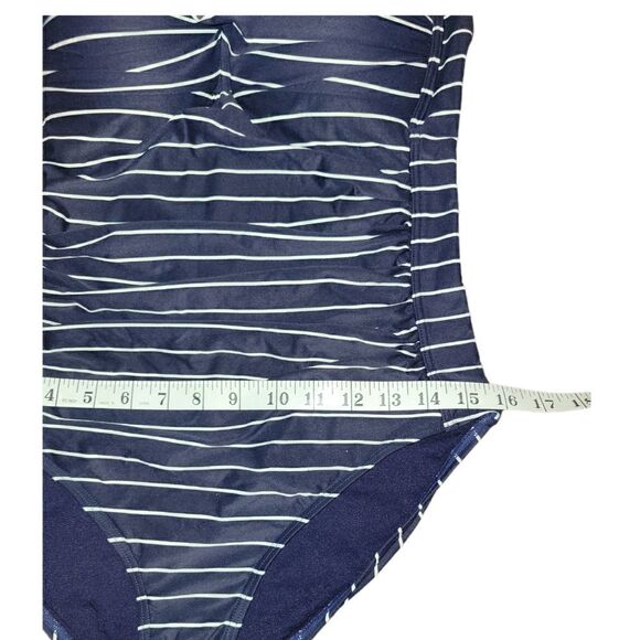 Nip Tuck Capri Stripe Twist Front Multifit One Piece Navy White Swimsuit M - Picture 9 of 12